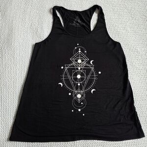 Bear Dance Black Tank Top with White Geometric Design